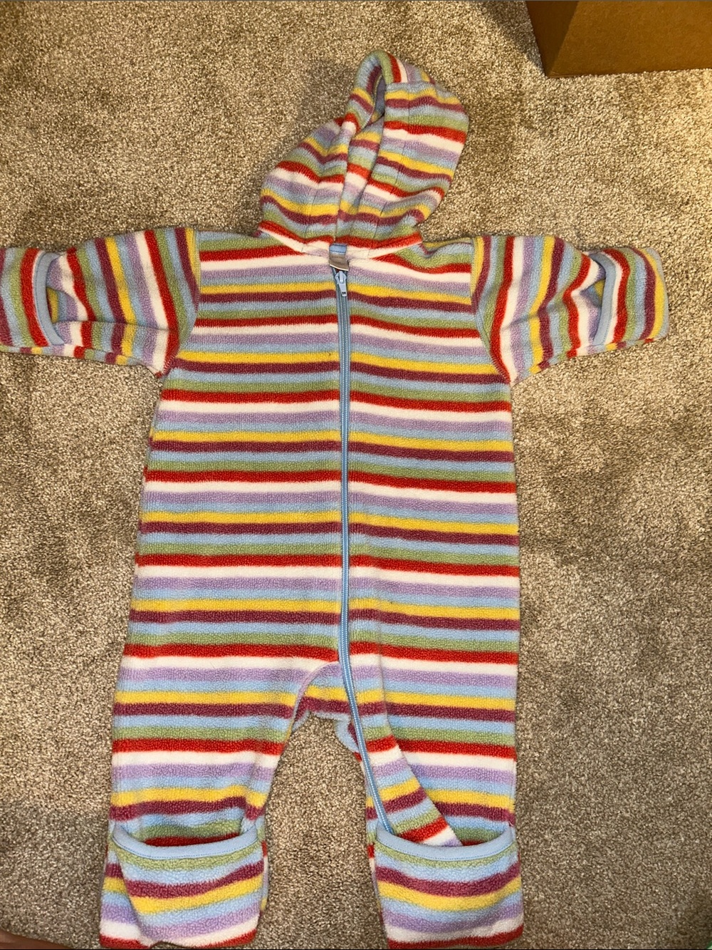 Lands End Striped Hooded Fleece One-Piece Footie Vintage Bunting Suit 3-6 months